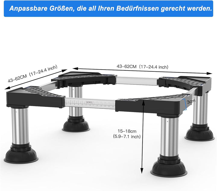 DEWEL 4 Untergestell für Kühlschrank Sockel,Einstellbarer Saugnapf Sockel,Höhe 12-15cm,Bärenlast 300