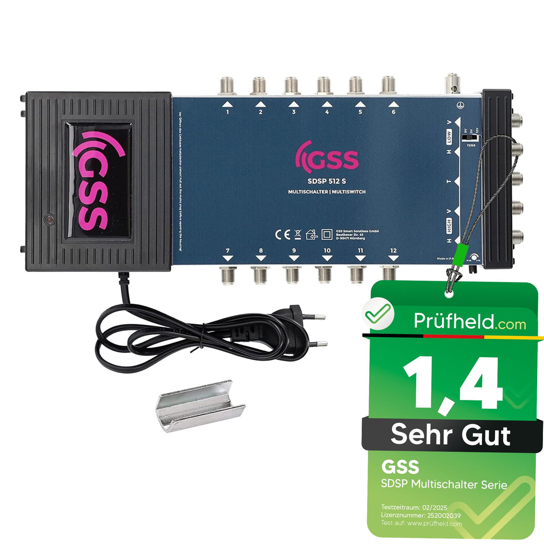 GSS 5/12 Multischalter 12 Teilnehmer 1 Satellit inklusive Aufdrehhilfe - Regelbare Terrestrik - Quat