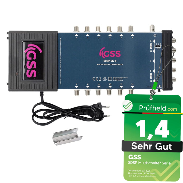 GSS 5/12 Multischalter 12 Teilnehmer 1 Satellit inklusive Aufdrehhilfe - Regelbare Terrestrik - Quat