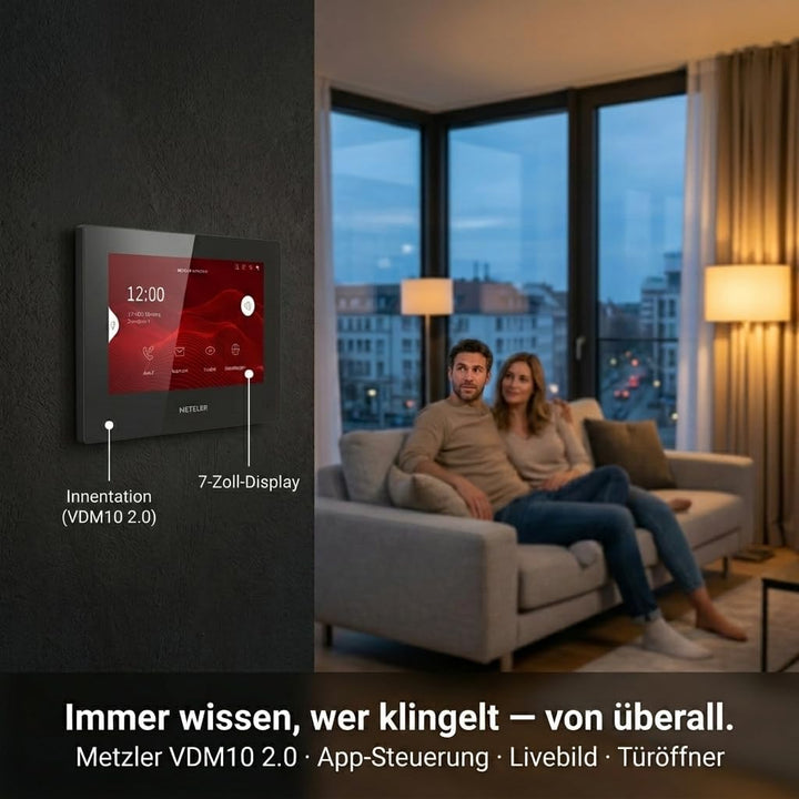Metzler VDM10 2.0 Innenstation Home, 7 Zoll Touchscreen, 2-Draht IP, Schwarz | 200 mm × 140 mm × 25.