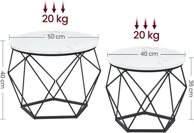 VASAGLE Couchtisch rund, 2er Set, Wohnzimmertisch, Beistelltisch, modern, abnehmbare Tischplatte, fü