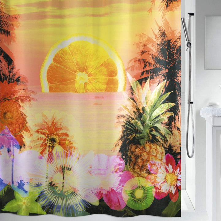 Spirella Anti-Schimmel Duschvorhang - Anti-Bakteriell, waschbar, wasserdicht, Polyester, „Sonnenunte