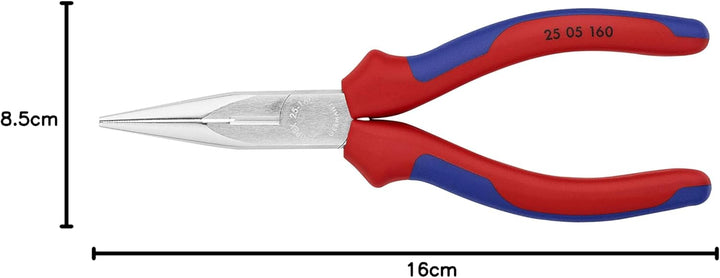 Knipex Flachrundzange mit Schneide (Radiozange) verchromt, mit Mehrkomponenten-Hüllen 160 mm 25 05 1