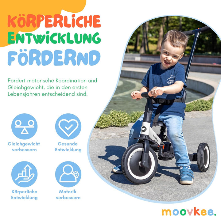 6in1 Dreirad ab 1 Jahr mit Schubstange - Beige Laufrad - Kinderfahrrad Faltbar 1–5 Jahre - Laufräder