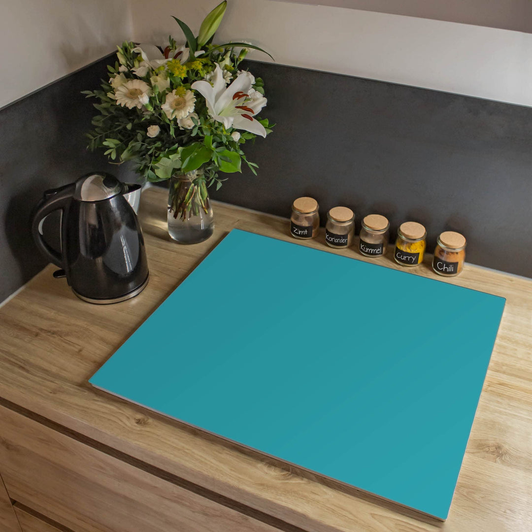 banjado® Herdabdeckplatte Glas 1-teilig 60x52 cm/Schneidebrett Herdabdeckung mit Motiv Türkis/Herdab