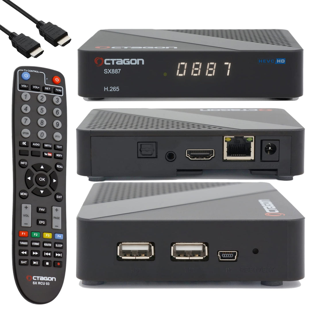 OCTAGON SX887 HD H.265 IP HEVC Smart TV Box, YouTube, USB, UVM., Schwarz