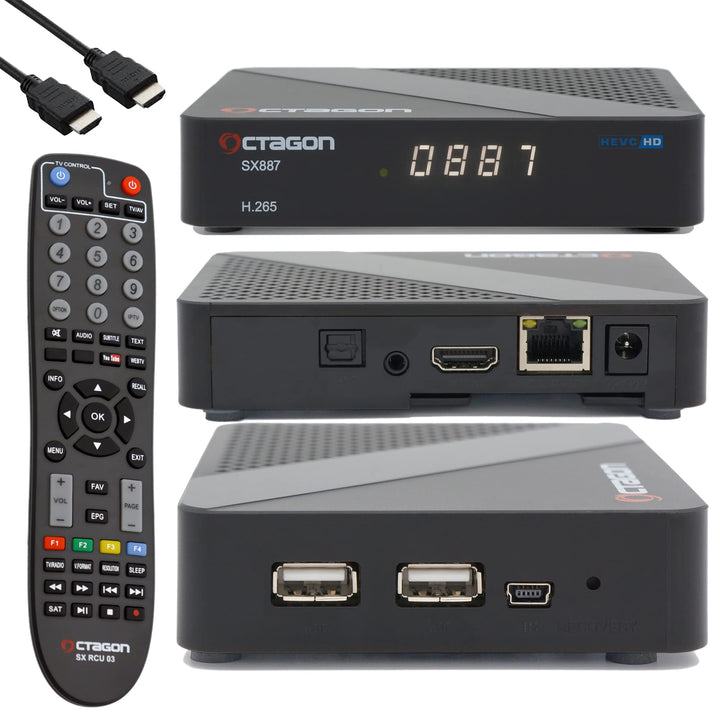 OCTAGON SX887 HD H.265 IP HEVC Smart TV Box, YouTube, USB, UVM., Schwarz