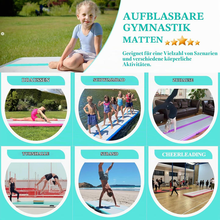 PPXIA Gymnastikmatte Air Matte Track 3M 4M 5M 6M 10/20CM Höhe, Turnmatte Tumbling Matten mit Komplet