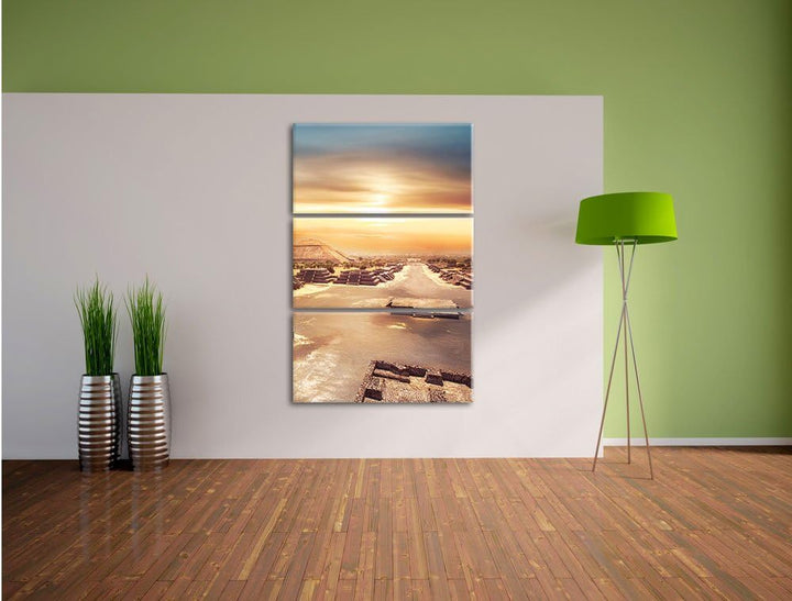 Pixxprint Maya Tempelanlage Teotihuacan in Mexico 3-Teiler Leinwandbild 120x80 Bild auf Leinwand