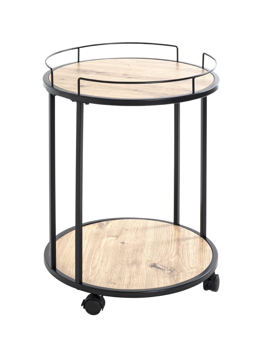 HAKU Möbel Beistelltisch auf Rollen, MDF, schwarz-eiche, Ø 45 x H 60 cm Schwarz-eiche T 45 x B 45 x