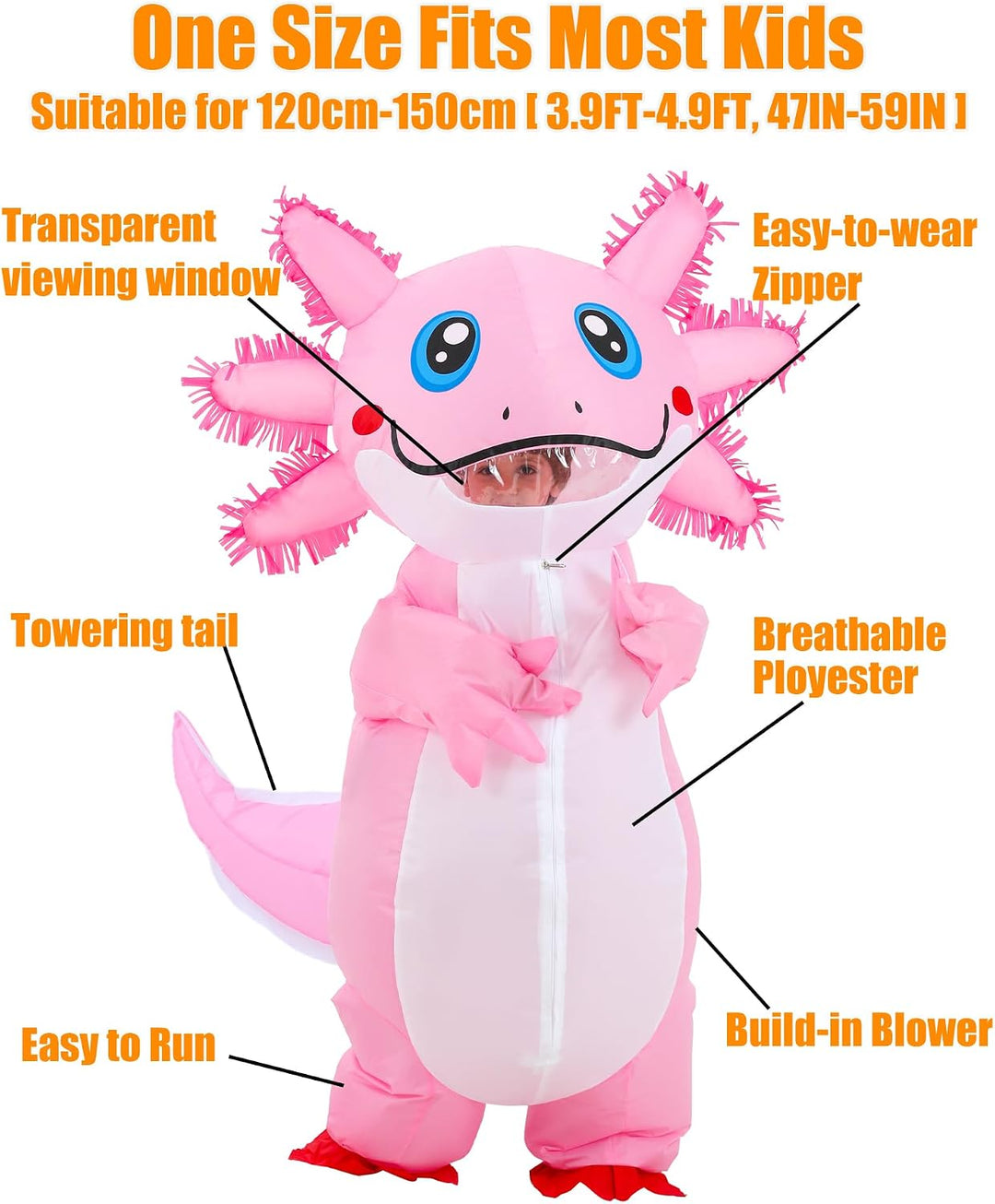 JOYBRO Aufblasbares Axolotl Kostüm, Lustiges Axolotl Kostüm, Perfekt für Halloween, Karneval, Cospla