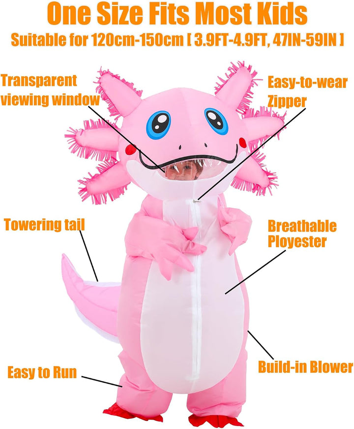 JOYBRO Aufblasbares Axolotl Kostüm, Lustiges Axolotl Kostüm, Perfekt für Halloween, Karneval, Cospla