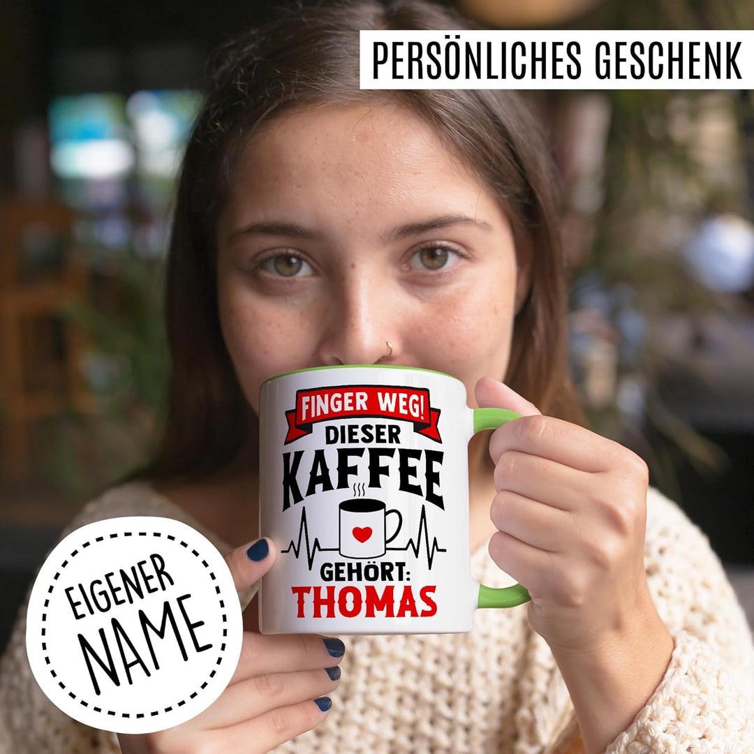 Tasse personalisierbar Geschenk Finger weg! Dieser Kaffee gehört: Thomas, Kaffeetasse Name Humor per