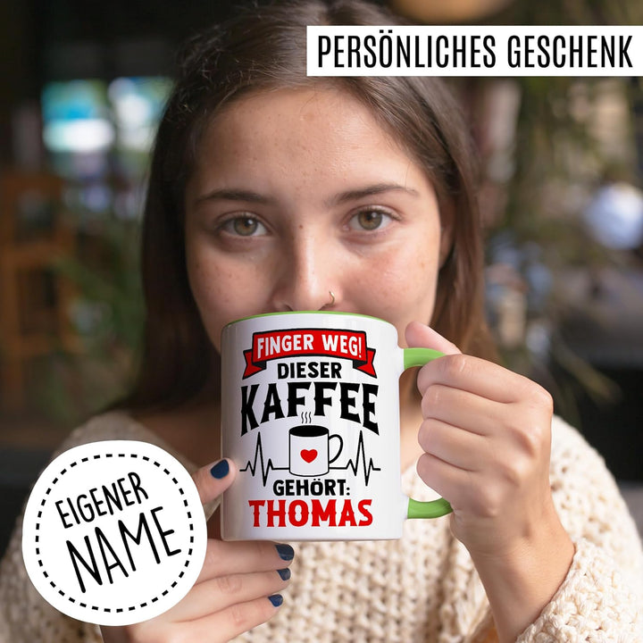 Tasse personalisierbar Geschenk Finger weg! Dieser Kaffee gehört: Thomas, Kaffeetasse Name Humor per