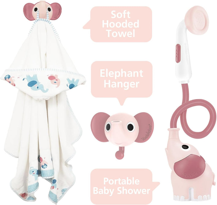 Yookidoo Duschkopf für Baby-Badewanne, Elefanten-Wasserpumpe mit Stammauslauf und Spüler, kontrollie