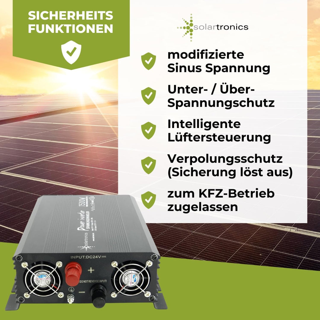 Spannungswandler 24V 1500 3000 Watt 230V - Wechselrichter für den mobilen Anschluss von Haushaltsger