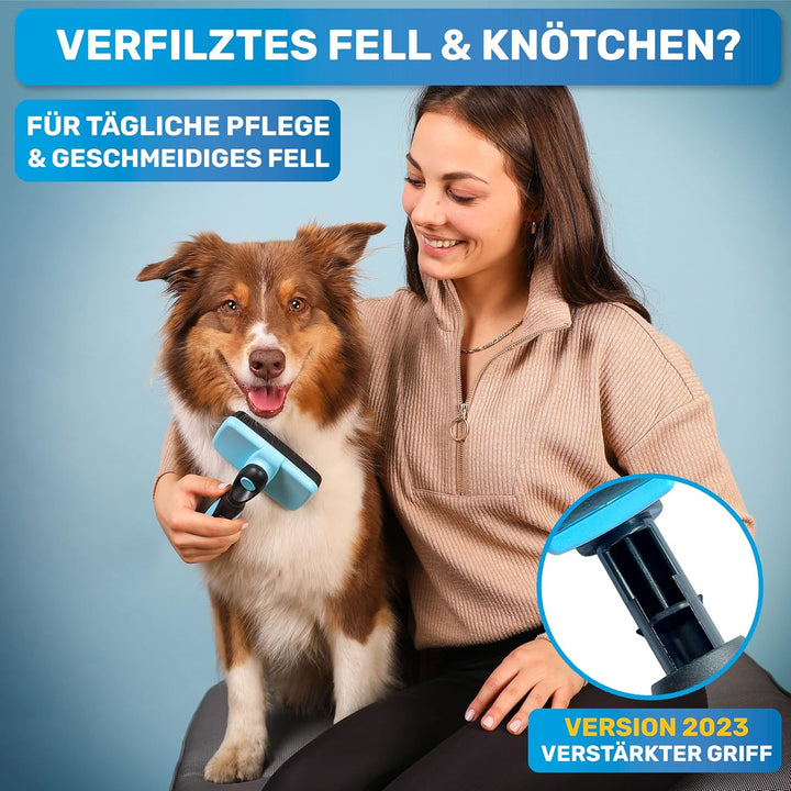 BluePet Hundebürste & Katzenbürste für Langhaar - Entfernt sanft Unterwolle, Verfilzungen & Knoten -
