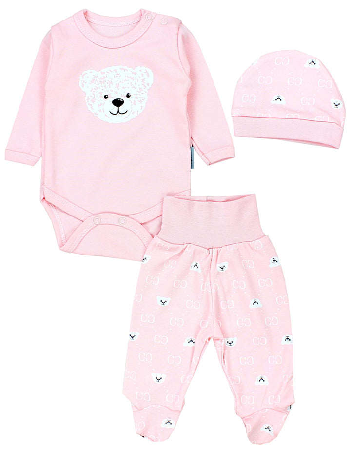 TupTam Baby Mädchen Jungen Bekleidungsset Langarmbody Hose Mütze mit Aufdruck Spruch 3 teilig 56 Bär
