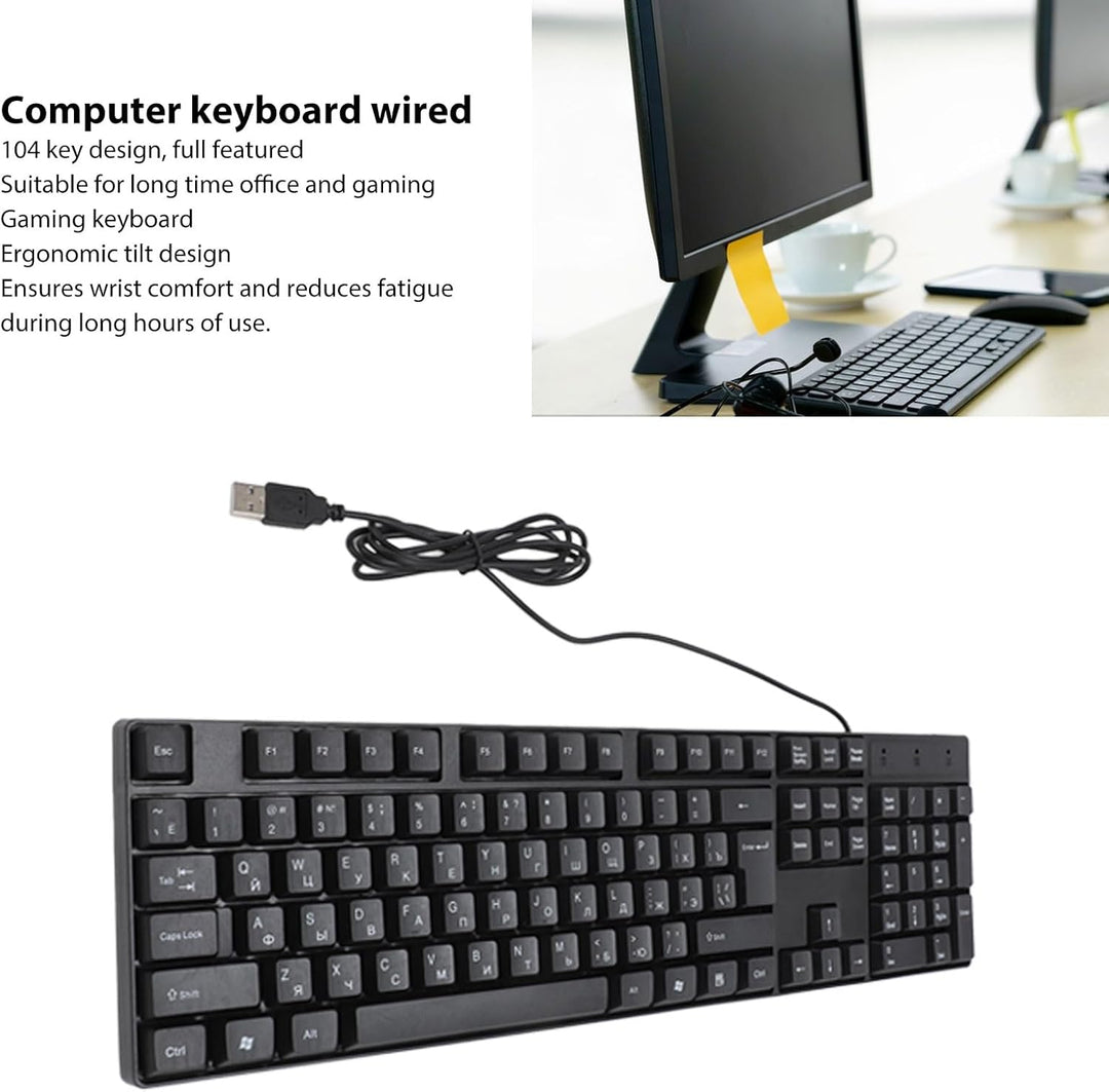 K1800 Minderheitensprachentastatur, 104 Tasten USB kabelgebundene Gaming Tastatur, Englisch/Russisch