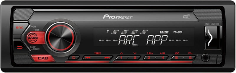 Pioneer MVH-S220DAB, 1DIN Autoradio mit RDS und DAB+, rot, USB für MP3, WMA, WAV, FLAC, AUX-Eingang,