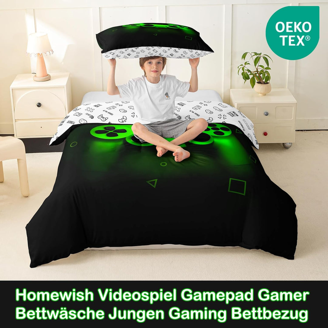 Gamer Bettwäsche Sets für Jungen 155x220,Gaming Bettbezug Kinder Teens Männer Videospiel Zimmer Deko