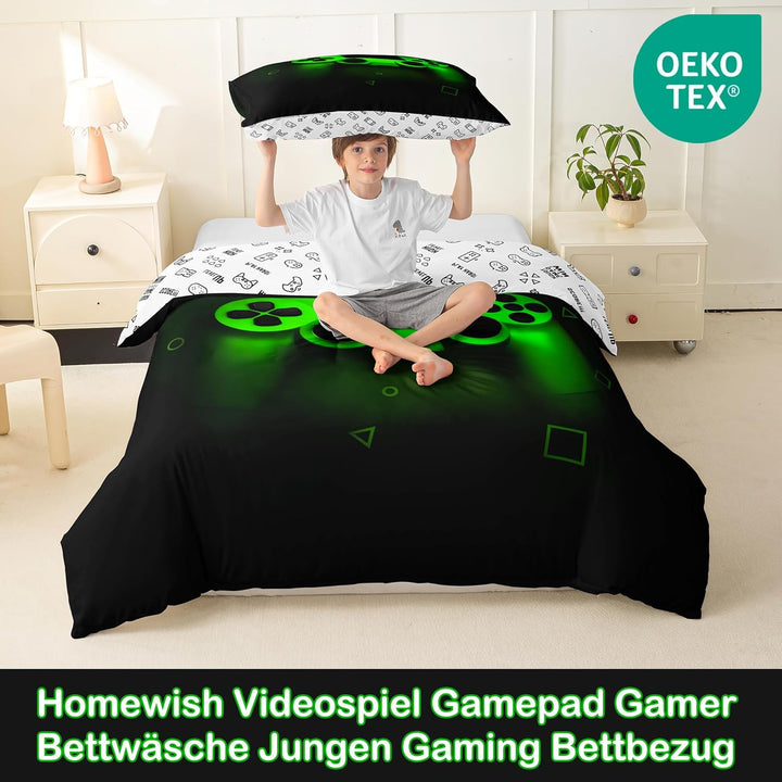 Gamer Bettwäsche Sets für Jungen 155x220,Gaming Bettbezug Kinder Teens Männer Videospiel Zimmer Deko