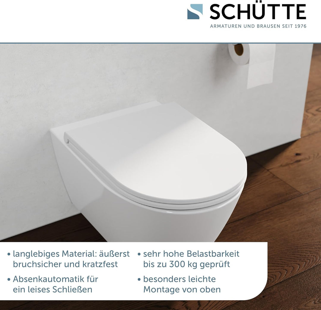 WC-Sitz mit Absenkautomatik TÜV-geprüft | Abnehmbarer Klodeckel aus bruchsicherem Material D-Form, D