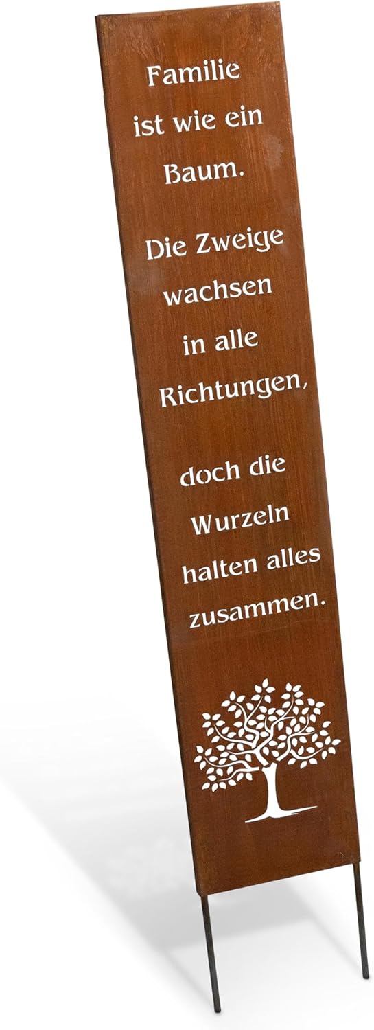 Rostikal Familen Spruch Gartenstecker 1 m Edelrost Gartendeko Rost Geschenk 100 Cm Zum Stecken - Ros