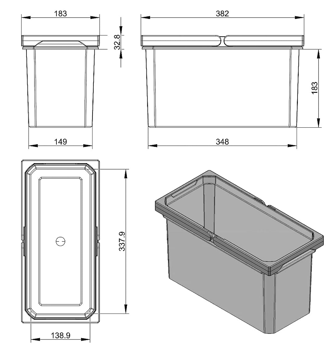 Naber Mülleimer | Modell 8012329 | Volumen 10L | 183 x 382 x 216 mm | Kunststoff Anthrazit