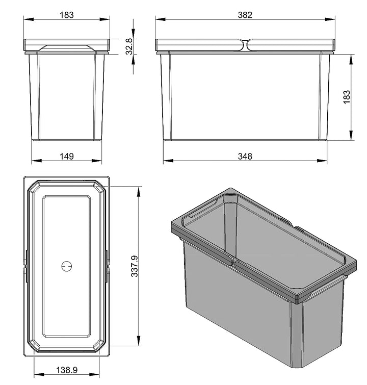 Naber Mülleimer | Modell 8012329 | Volumen 10L | 183 x 382 x 216 mm | Kunststoff Anthrazit