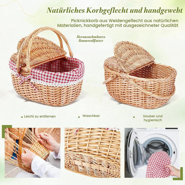 Picknickkorb,Picknickkorb 2 Personen mit Doppelt zu öffnendem Deckel und Klappbarem Griff,Picknick K