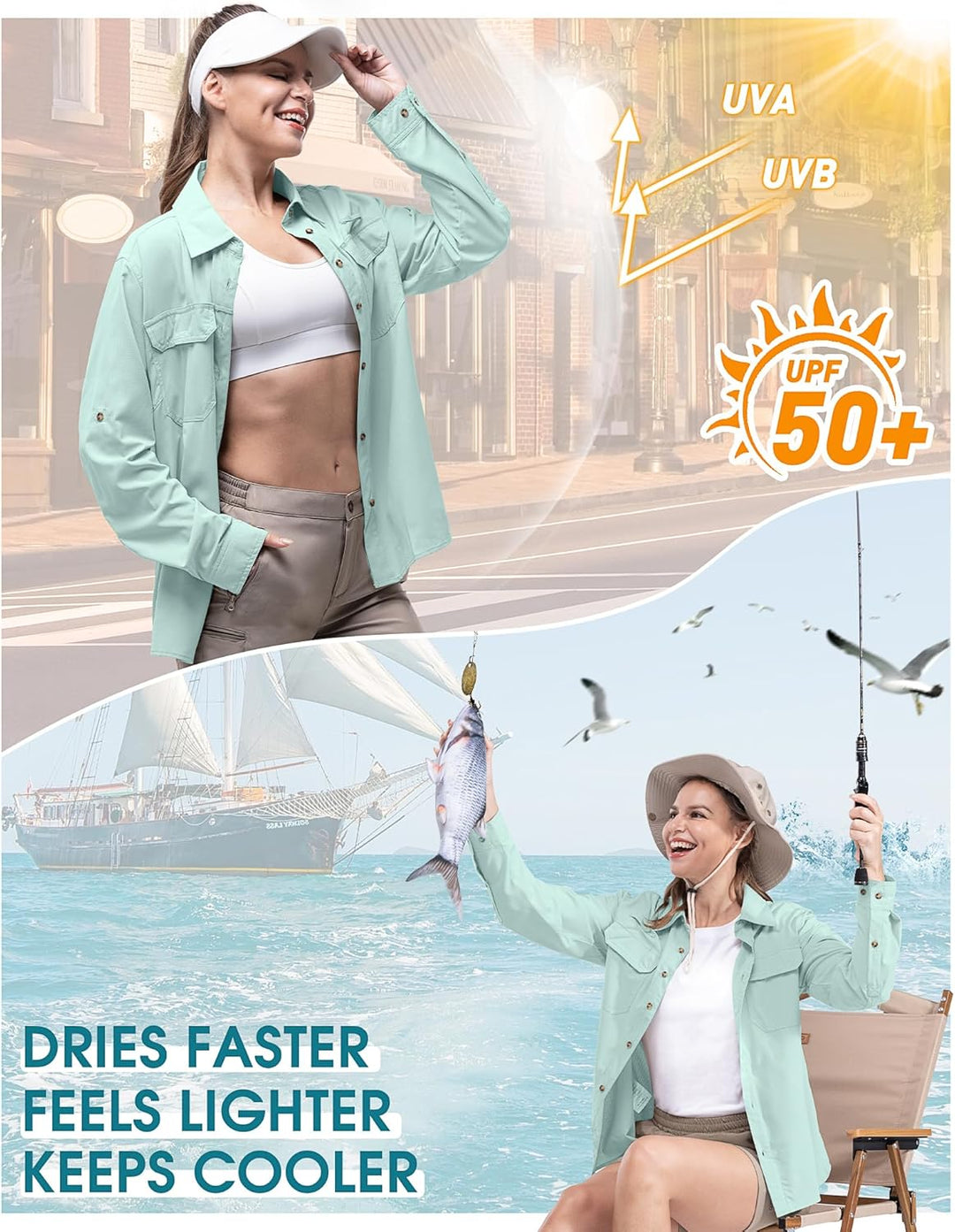33,000ft Hemd Damen UPF50+ UV Schutz Outdoorhemd Schnelltrocknend Freizeithemd Langarm Funktionshemd