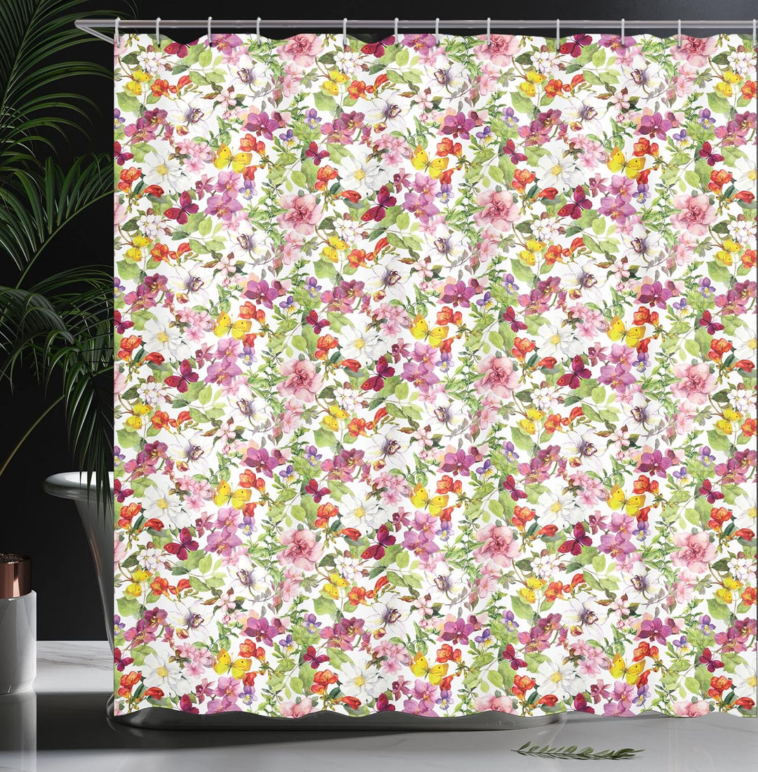 ABAKUHAUS Retro Duschvorhang, Französisch Vintage Blumen, Stoffliches Gewebe Badezimmerdekorationsse
