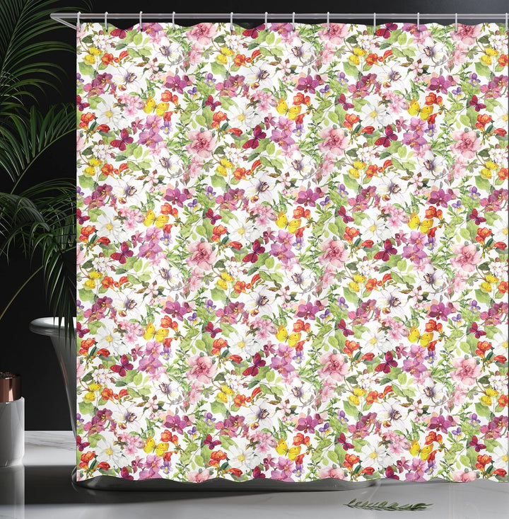 ABAKUHAUS Retro Duschvorhang, Französisch Vintage Blumen, Stoffliches Gewebe Badezimmerdekorationsse