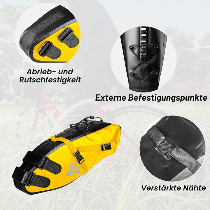wasserdichte Fahrrad-Satteltasche - 10L Rollverschluss Fahrradsatteltasche Unter Sattel Aufbewahrung