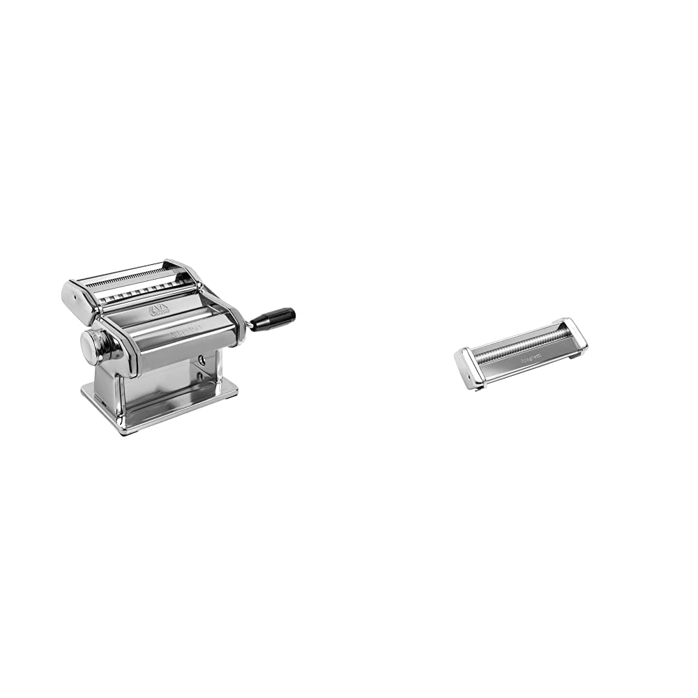 Marcato Classic Nudelmaschine Atlas 150 & 801500010 Spaghetti Vorsatz Silber Bundle mit Spaghetti Vo