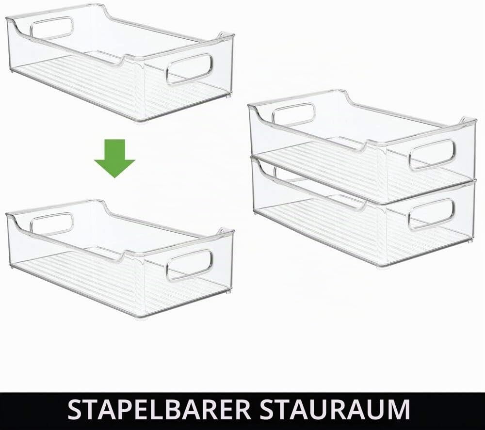 mDesign 4er-Set Ablagebox mit integrierten Griffen – transparente Aufbewahrungsbox mit ansprechendem