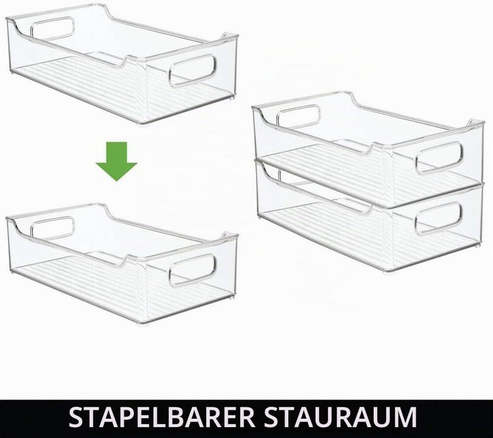 mDesign 4er-Set Ablagebox mit integrierten Griffen – transparente Aufbewahrungsbox mit ansprechendem