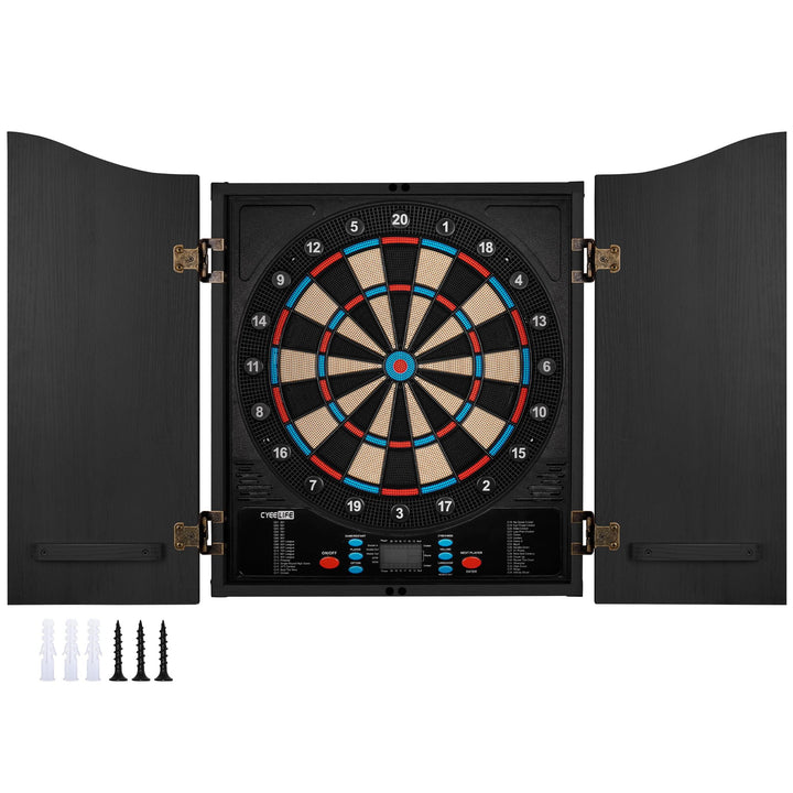 CyeeLife Elektronisch Dartscheibe mit Holzkiste Kabinette und 12 Dartpfeile Set