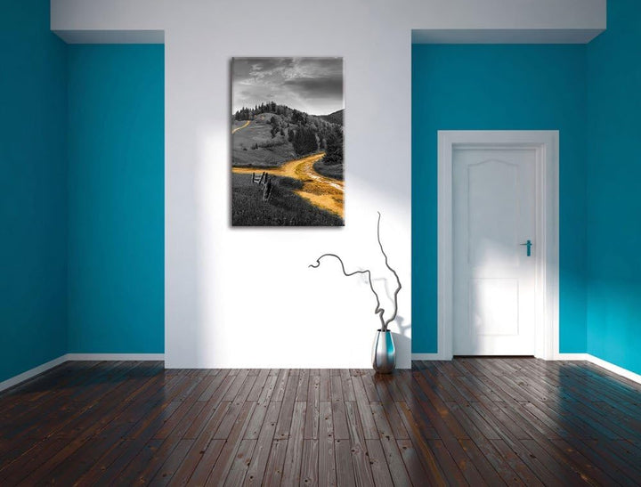 Pixxprint Verträumte Berglandschaft schwarz/weiss, Format: 70x100 auf hochkantiges Leinwand, XXL rie