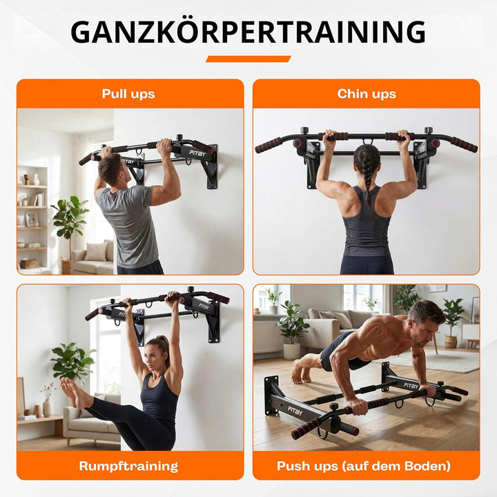 Pull Up Bar - 4-in-1 Klimmzugstange für Wandmontage - Multifunktionale Pull Up Station für Krafttrai