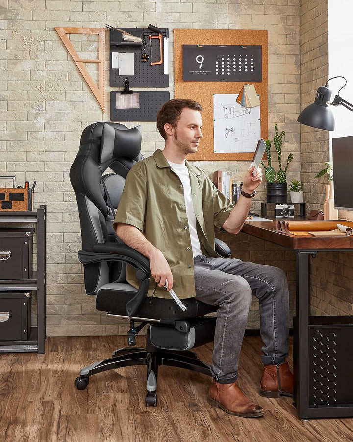 SONGMICS Gaming Stuhl, Bürostuhl mit Fussstütze, Schreibtischstuhl, ergonomisches Design, verstellba