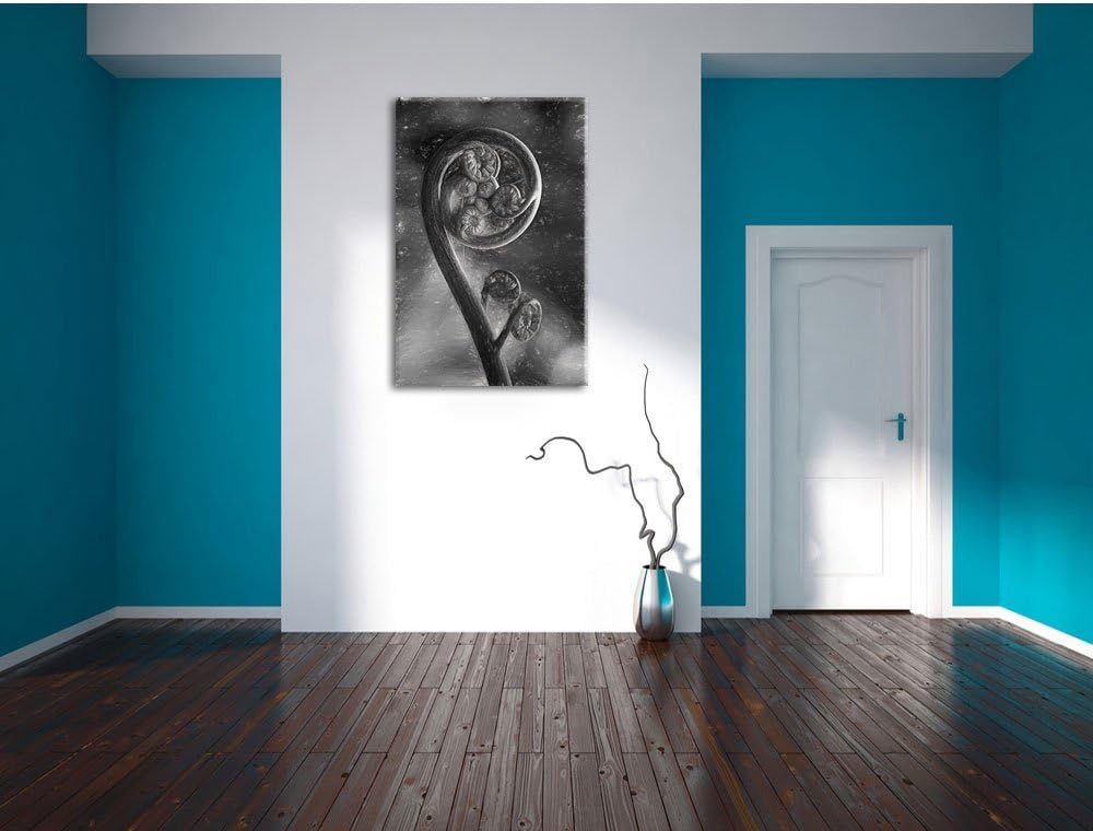 Pixxprint Blatt von Einer Farne im Wald / 100x70cm Leinwandbild bespannt auf Holzrahmen/Wandbild Kun