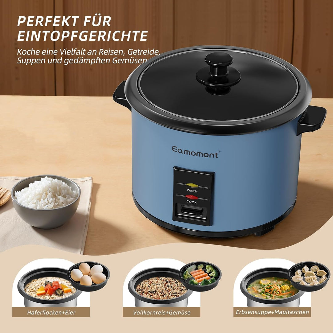 Eamoment ERC-10CBL 1.8L | 700W Reiskocher & Schwarzer Dampfgarer Reiskochfunktionen,kochen 1-10 Pers