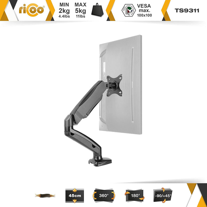 RICOO Monitor Halterung Tisch Gasdruckfeder für 13-27 Zoll, VESA Tischhalterung, Monitorarm TS9311,