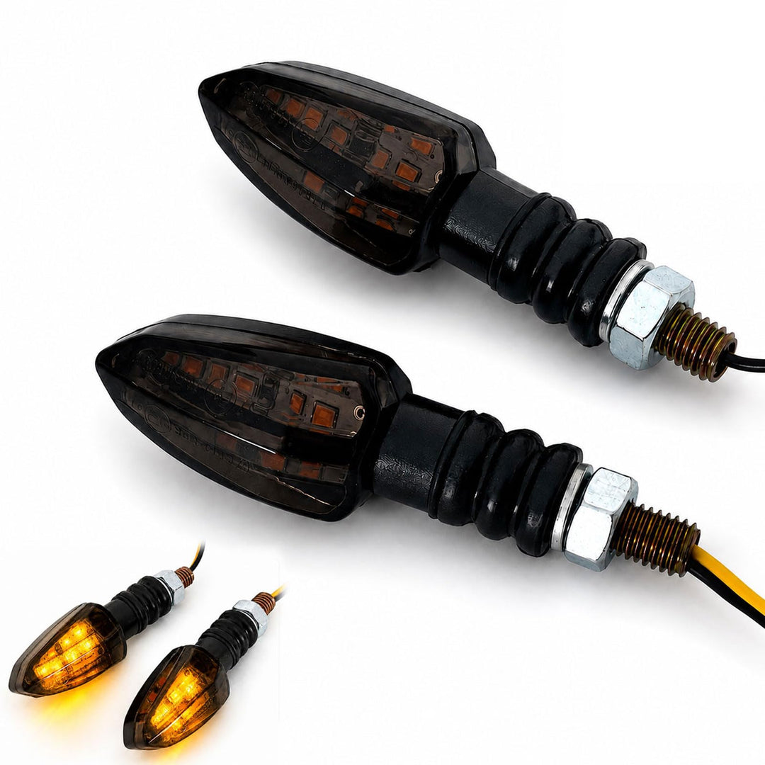 Germany Motorsports LED Motorrad Mini Blinker Wizzard Schwarz kurz universal 12V e-geprüft vorn hint