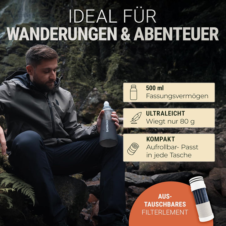Bachgold Squeeze Wasserfilter Outdoor mit Virenfilter, Grau 500 ml, grau 500 ml