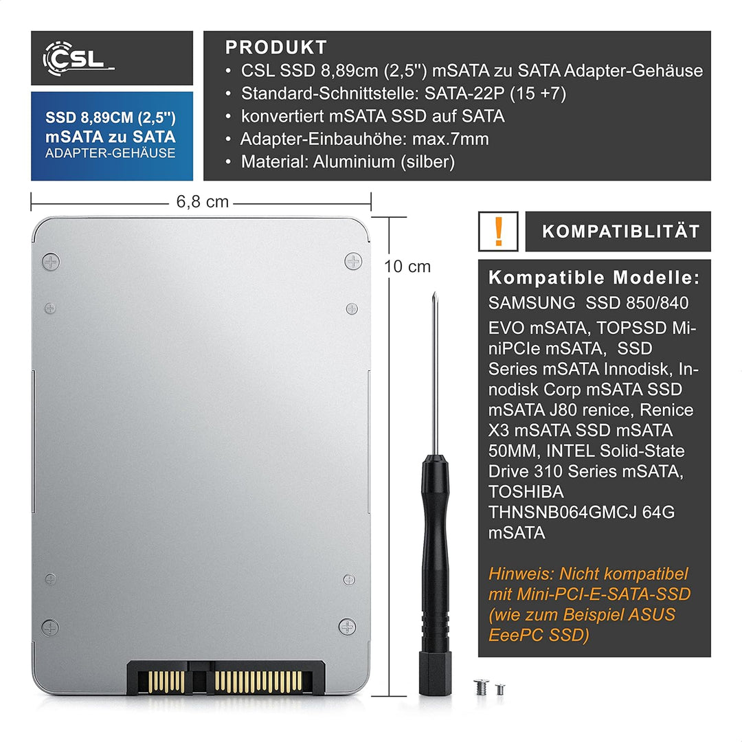 CSL - Festplattengehäuse SSD 8,89cm (2,5'') mSATA zu SATA Adapter Gehäuse | Festplatten-Gehäuse - Ko