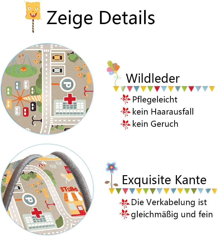 Autoteppich Spielteppich Strasse, Kinderteppich Jungen Strassenteppich, Bauteppich Fahrzeug Teppich