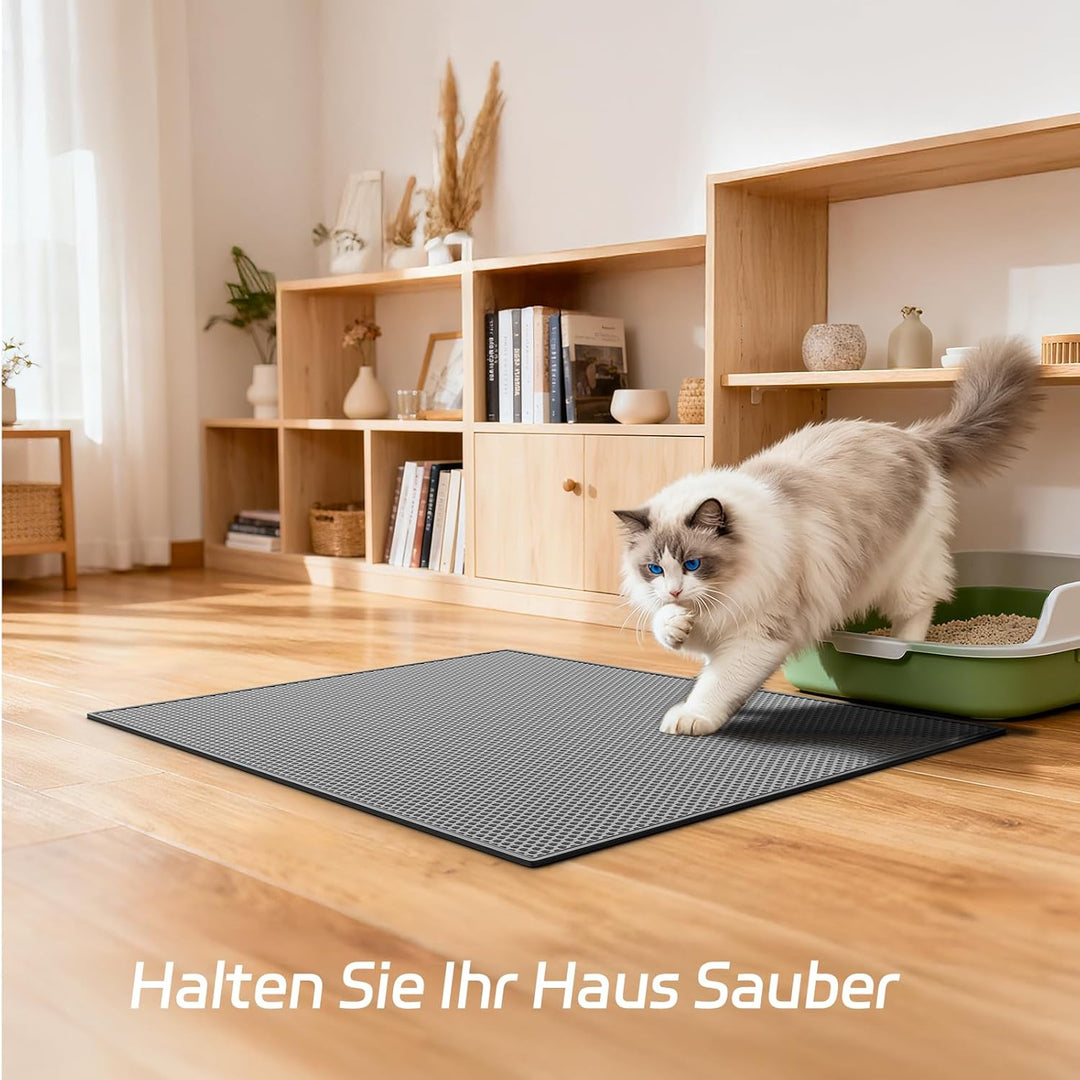 Garoopion Katzenklo Matte, 76x61cm EVA Katzenstreu Matte, Waben Katzenmatte katzenklo, Doppelte Schi
